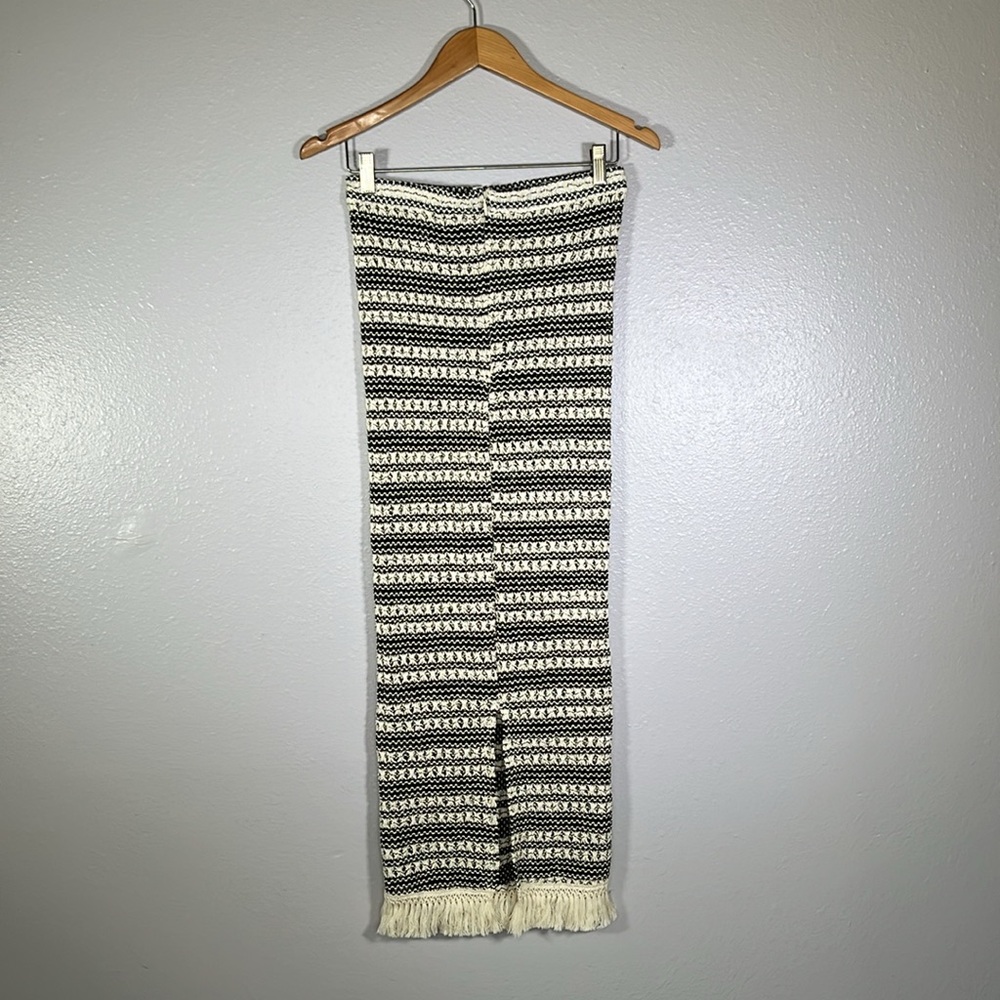 Cream & black crochet fringe swim coverup skirt S| resort boho vacation festival - Picture 4 of 13
